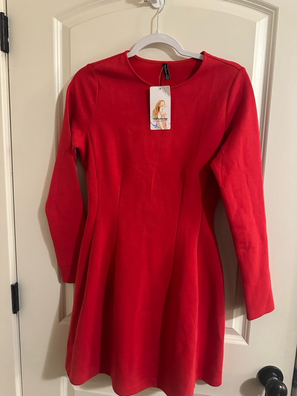 Red Long-Sleeve Fit & Flare Bandage Dress